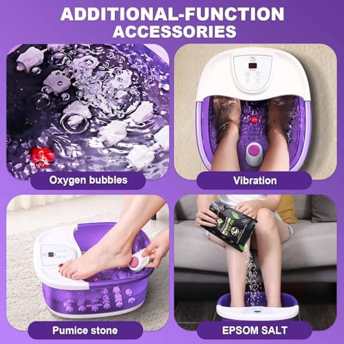 ECARBME Purple Foot Spa Bath Massager with Heat, 22 Rollers, Bubbles & Vibration