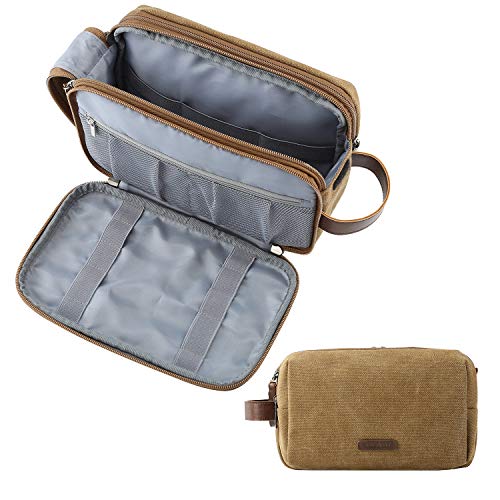 BAGSMART Large Khaki Canvas Travel Toiletry Bag with Water-Resistant Organizer