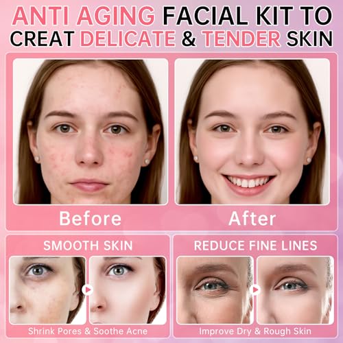 Collagen Sakura Skincare Gift Set Pink - 6 Pieces Moisturizing & Revitalizing Routine for Women & Teens