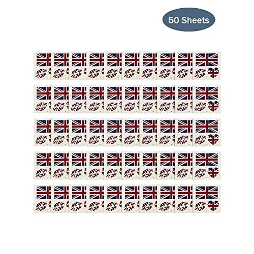 Temporary Tattoo USA/UK | 50 Sheets Patriotic US, America Flag, British, United Kingdom, Union Jack Flag Sticker | Patriotic Party Supplies | for Kids Adults