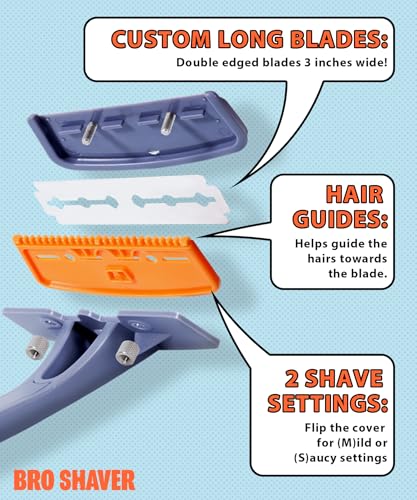 Orange Back Shaver for Men - 3.0 +6 Blades, 2 Settings, Long Handle