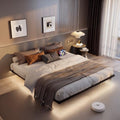 Black Full Size Floating Bed Frame with LED Lights & Charging Station