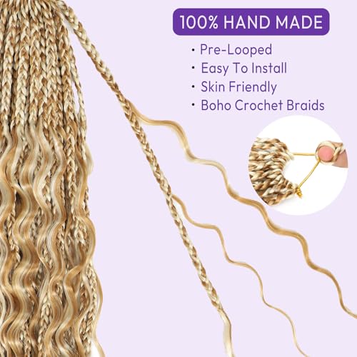 24 Inch Goddess Box Braids Crochet Hair - Boho Pre-Looped Synthetic Braids (Pack of 7) - Natural Look & Easy Installation