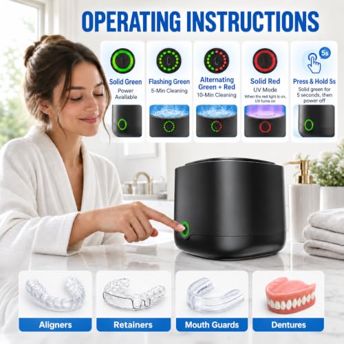 OnBeam Black Ultrasonic & UV Retainer Cleaner Machine - Wireless Dental Pod