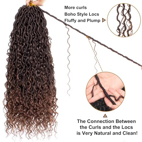 30 Inch Brown Goddess Faux Locs Crochet Hair - Boho Curly Locs, 8 Packs, Variation T30#