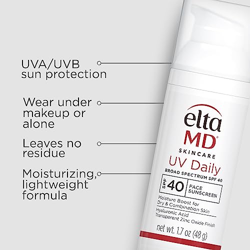 EltaMD UV Daily SPF 40 Face Sunscreen Moisturizer with Zinc Oxide, Daily Face Moisturizer with SPF, Sunscreen, 1.7 oz Pump