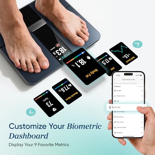 Etekcity Smart Body Fat Scale with Bright Color Display, Black - 11.8x11.8in, Wi-Fi Connectivity & App Compatibility