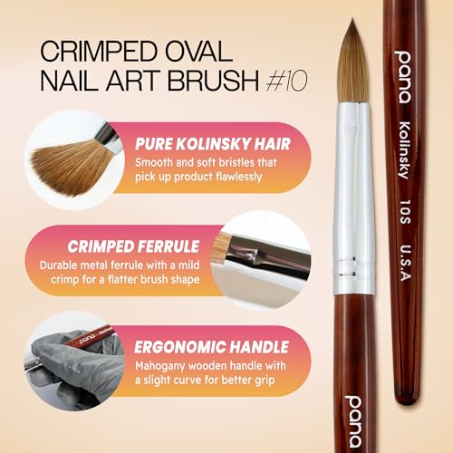 PANA Pure Kolinsky Nail Brush Size 10 with Mahogany Handle - Acrylic, Manicure & Pedicure Tool