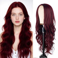 Refined Hair Long Burgundy Wavy Wig 26in for Women - Middle Part, Heat-Resistant Synthetic Fiber, Comfortable Fit