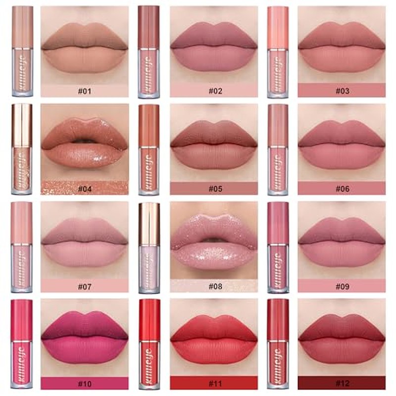 12Pcs Velvet Matte Liquid Lipstick Set, Waterproof Long Lasting Quick-drying Non-Stick Cup Nude Lip Stain Kit, Up to 24H Wear, Professional Lip Makeup Gift Kit for Women (SET A)