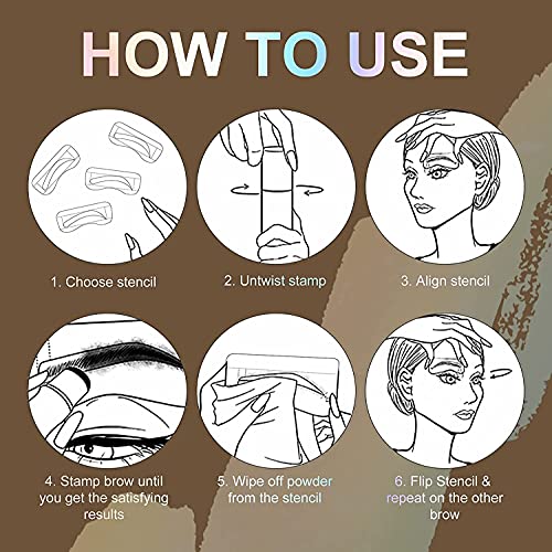 Eyebrow Stencil Kit, One Step Brow Powder Stamp Makeup with 10 Reusable Eyebrow Stencils£¦2 Eyebrow Pen Brushes, Professional Waterproof Brow Powder Stamp (Dark Brown)