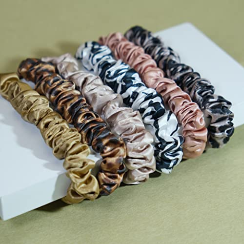 Mulberry Silk Scrunchies Set for Hair - 6 Pack Elastic Hair Ties for Curly Hair, Women & Girls, Multi-6-1cm