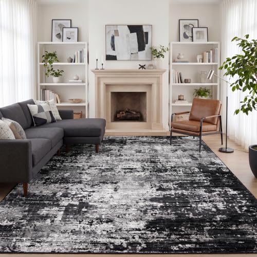 Black 8x10 Washable Area Rug - Ultra Soft Non-Slip Living Room Carpet