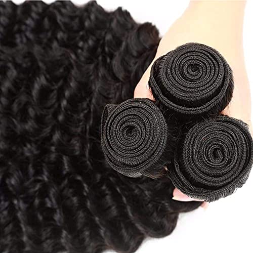 Black #1B Deep Wave Human Hair Bundles 14-18 Inch 3 Pack 160g Brazilian Virgin Remy