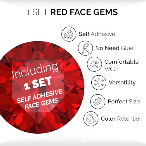 Face Gems, Face Jewels - Self Adhesive- Face Glitter Jewel Tattoo Sticker Festival Gems Rave Party Body MakeUp Rhinestone Gems for Eyes Face Body, face gems for festivals, Halloween (Red 68)