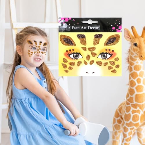 Giraffe Face Tattoo Stickers Yellow Glitter Giraffe Face Gems for Boy Girls Cute Animal Temporary Tattoo Decal Party Birthday Cosplay Face Temporary Tattoo for Makeup 2 sheets