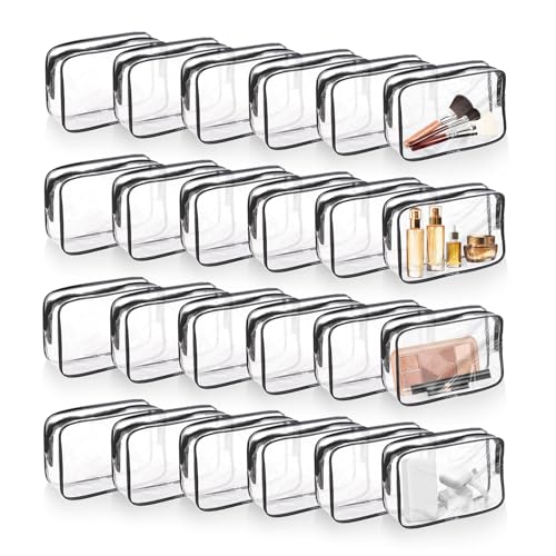 Black 24 Pcs Waterproof TSA Approved Clear Toiletry Bags for Travel