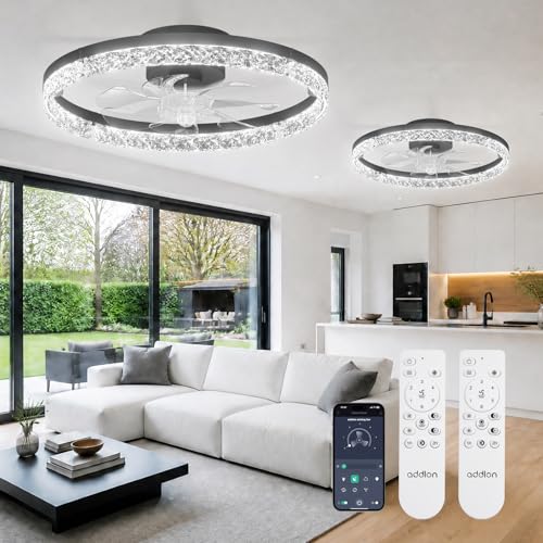 Addlon 20-Inch Low Profile Ceiling Fan with Lights - Black, Remote & Dimmable, Reversible Motor, 2 Mode