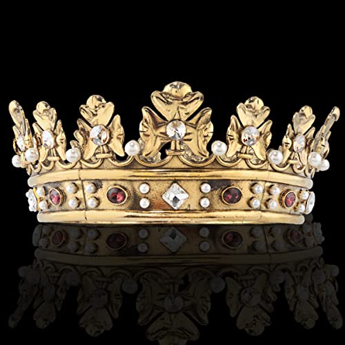 Small Size 6.1-Inch Dark Gold Crown with Champagne Stones - Vintage Royal Hair Accessory for Men & Special Occasions