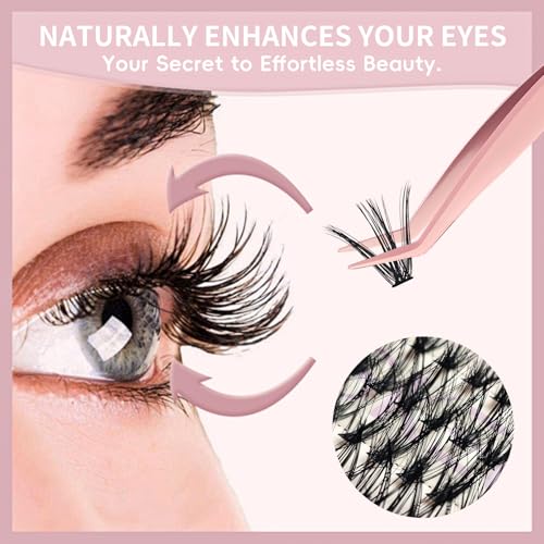 Lash Clusters Kit Individual Eyelash Extension Lashes Wispy Waterproof DIY Cat Eye, with Lash Bond Seal Tweezers 30D&40D 280PCS 9-16mm
