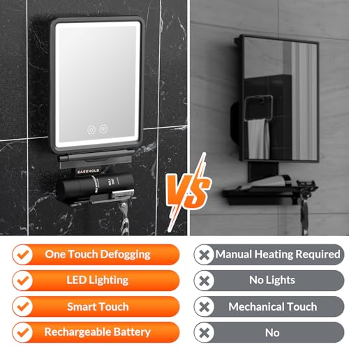 Fogless Shower Mirror with Light and Rechargeable Battery for Shaving and Grooming