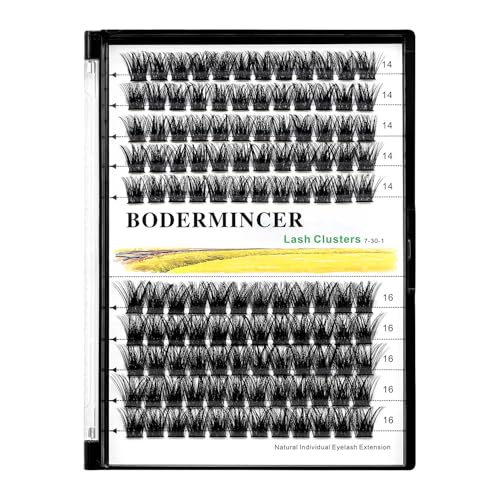 Bodermincer 120 Clusters 10mm+12mm/12mm+14mm Mixed Lash Cluster False Eyelash Individual Cluster EyeLashes Grafting Fake False Eyelashes Eyelash Extension (M01-Black-16mm)
