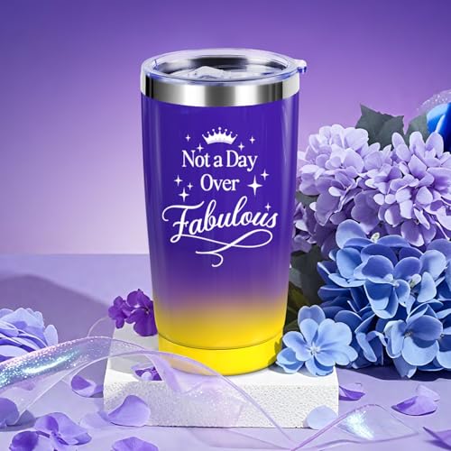 Valentines Day Birthday Gifts Set for Women Her Mom Wife Girlfriend Friend - Purple Self Care Spa Relaxation Gift Basket Set with Novelty Stainless Steel Coffee Tumbler, Lavender Candle, Bath Bomb
