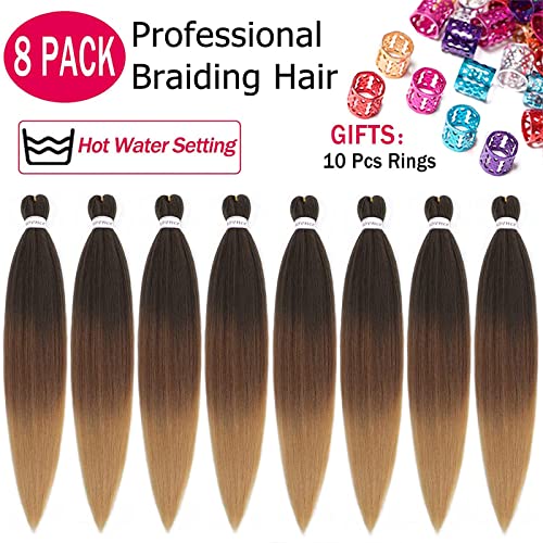 Pre-Stretched Braiding Hair Extensions 30 Inch - 8 Packs, Color 1B/30/27