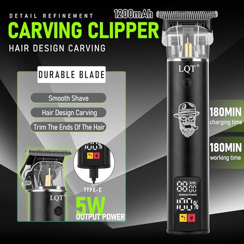 Professional Barber Electric Clippers Set for Men, Cordless Grooming Kit with Beard Trimmer & Shaver,LED Display, Long Battery Life,Transparent Design,Self-Haircut,Home &Travel Use,Gift for Him