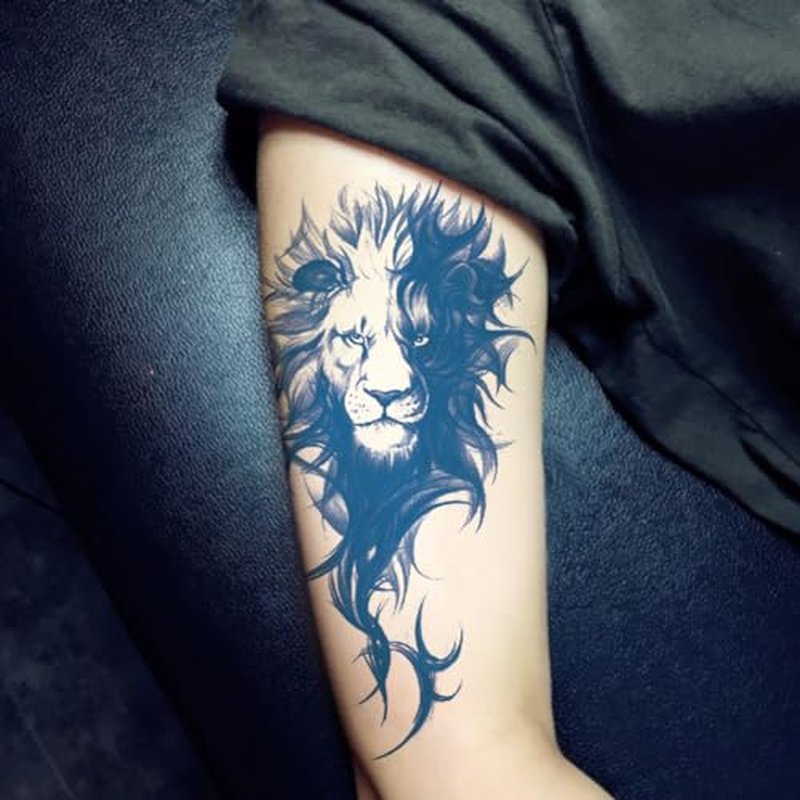 2 Sheets Semi Permanent Waterproof Temporary Tattoos, Lasts 1-2 Weeks, Realistic Look, No Adhesive, No Reflection Adult Body Art Stickers, Lion Tiger Arm