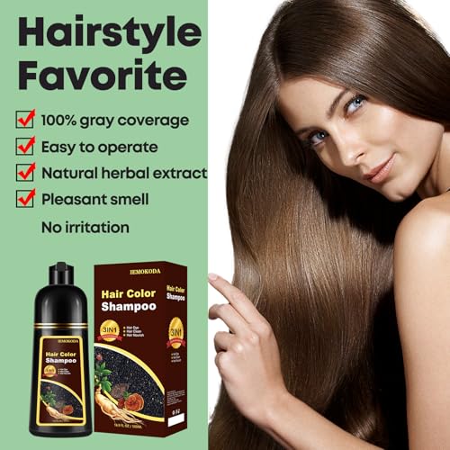 Dark Brown Hair Dye Shampoo 3-in-1 for Gray Coverage, Root Touch Up, Long-Lasting, Easy DIY, 16.9 Fl Oz - Variation: Dark Brown