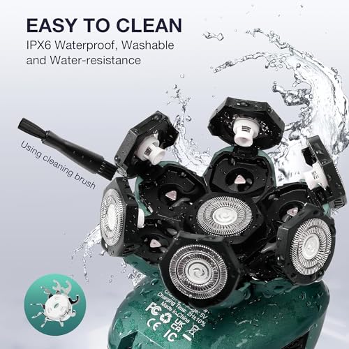 Head Shaver 7D, Wyklaus Upgrade Head Shavers for Bald Men, Head Electric Razor with Nose Hair Trimmer, Waterproof Wet/Dry Mens Grooming Kit, Anti-Pinch, LED Display, USB Rechargeable£¨Green£©