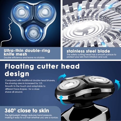 Men's Waterproof Electric Razor & Grooming Kit with Trimmer, Face Brush, LCD & Travel Lock