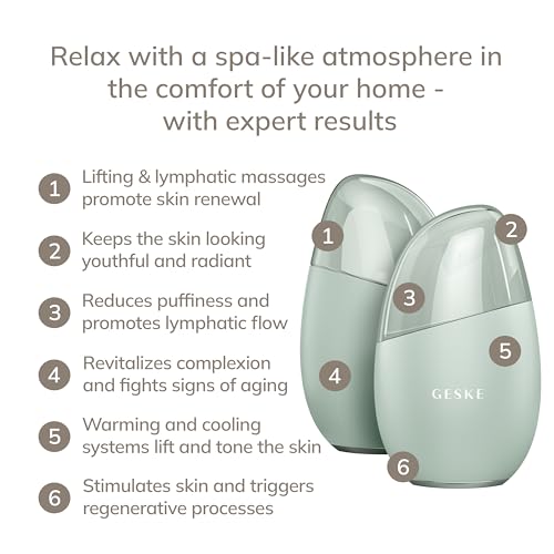GESKE SmartAppGuided¢â Cool & Warm Eye & Face Massager | 7 in 1 | Multi Massager | Face & Neck | Battery-free Cooling & Warming | Firms, Relaxes & De-Puffs Skin | Eye-Nose Area Targeted Design