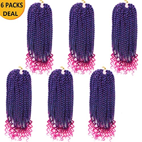 10 Inch Crochet Box Braids with Curly Ends - Purple & Pink Variations