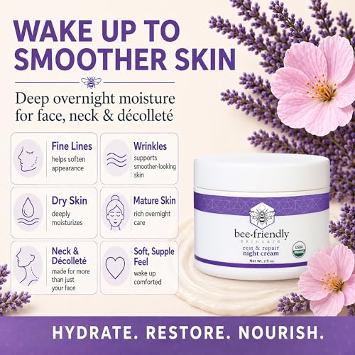 BeeFriendly Organic Night Cream 6 oz — Pack of 3, USDA Certified Anti-Aging Moisturizer
