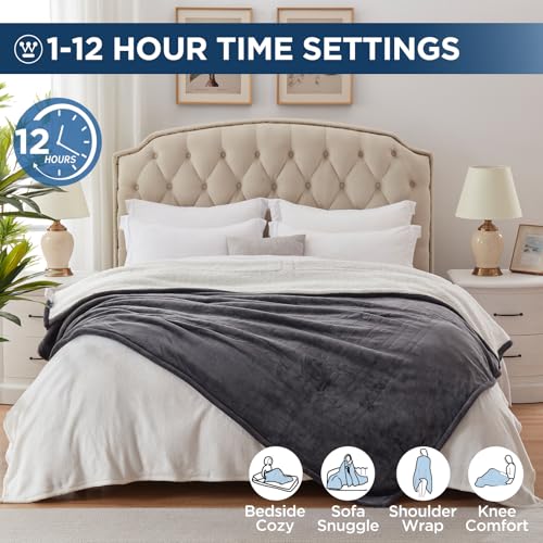 Westinghouse Electric Blanket Queen 84x90 Charcoal Soft Cozy Warmth ETL Certified