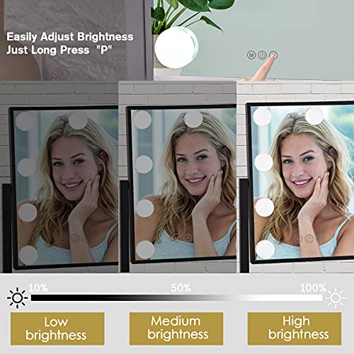 Lighted Makeup Mirror Hollywood Mirror Vanity Mirror with Lights, Touch Control Design 3 Colors Dimable LED Bulbs, Detachable 10X Magnification, 360¡ÆRotation, Black.