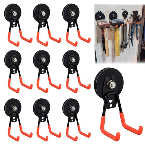 Heavy Duty Magnetic Garage Hooks - 2.59 Inch Orange Medium Pack of 10