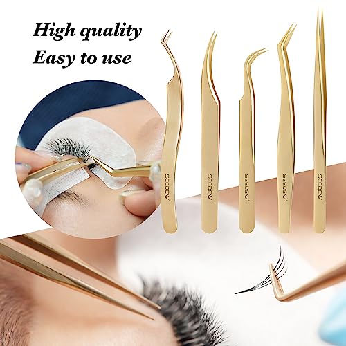 Tweezer Eyelash Extensions 1 PCS Stainless Steel Straight Pointy Tweezer Isolation Professional Precision Supplies False Lash Application Tools for Lash Tech, Lash Artist Beginner(Golden)