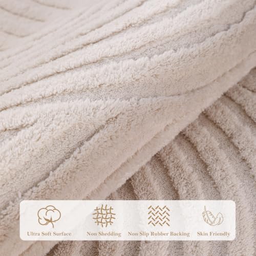 Large Beige Washable Area Rug 6x9 for Living Room High-Low Pile Textured