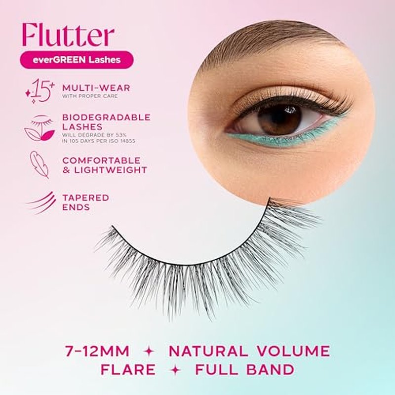 everGREEN Plant Lashes, Lashes Pack, Full Band, Strip Lashes, Natural Wispy Eyelashes, Fake Eyelashes, Plant Based Fibres, Flared & Natural Volume (Flutter Multi-Pack)