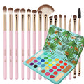 Docolor 15Piece Eye Makeup Brushes Set + 34 Colors Tropical Eeyshadow Palette Pigmented Matte Shimmer Metallic Blendable Soft Cream Powder Makeup Eye Shadow Palettes for Christmas Gift