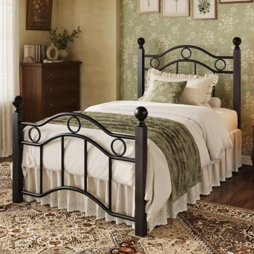 Twin Size Metal Bed Frame Victorian Style Black - Reinforced Steel Support