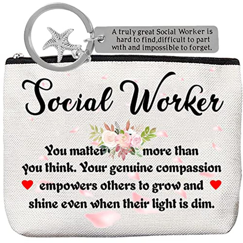 BoomBoomGifts Social Worker Gift Set, Keychain & Makeup Bag for Women, Birthday Gifts for Social Workers