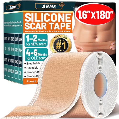 Arme Silicone Scar Tape, Silicone Scar Sheets for Surgical Scars(1.6"x180" Roll-4.6M), Medical Grade Scar Tape Reusable Sheets for Scar Treatment, Soft Scars Tapes for C-Section Keloid Tummy Tuck