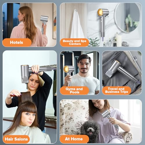 FRREGRN Professional Hair Dryer with Brushless Motor, Negative Ions, 3 Heat Settings, LED Lights, Lightweight & Travel Ready