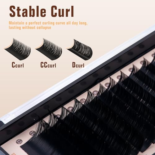 Classic Volume Lash Extension, 0.03 C Curl 14-20mm Mixed Eyelash Extension Lash Trays, Super Matt Black Individual Lash Extensions for Professional Salon Use