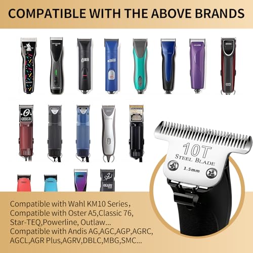 Silver 10T Steel Clipper Blade for Professional Clippers - Compatible with Andis & Oster A5 - 1 Pack - Variation of Silver-10T
