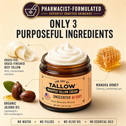 Organic Whipped Tallow Balm - Unscented Face & Body Moisturizer, Sensitive Skin